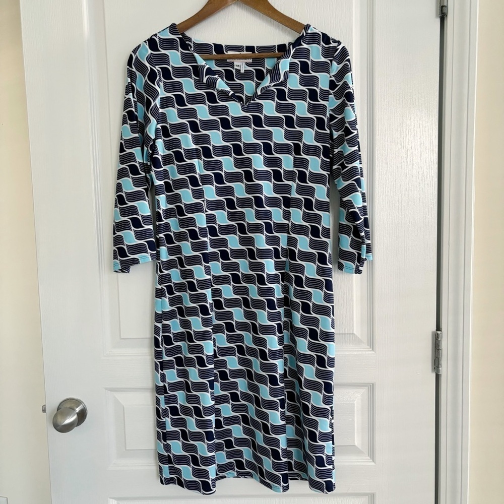 Jude Connally Split Neck Shift Dress Medium Summer Nautical
